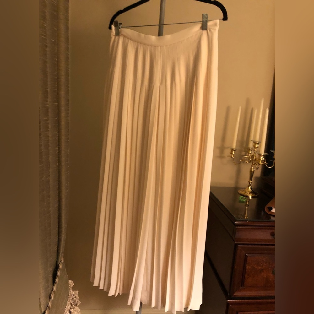 Winter white, heavy, Ralph Lauren pleated wide-leg trousers.